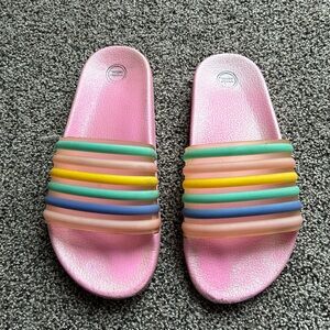 FINAL SALE 3/31/26 Wonder Nation Girl’s Rainbow Slide Sandals, Size 1-2
